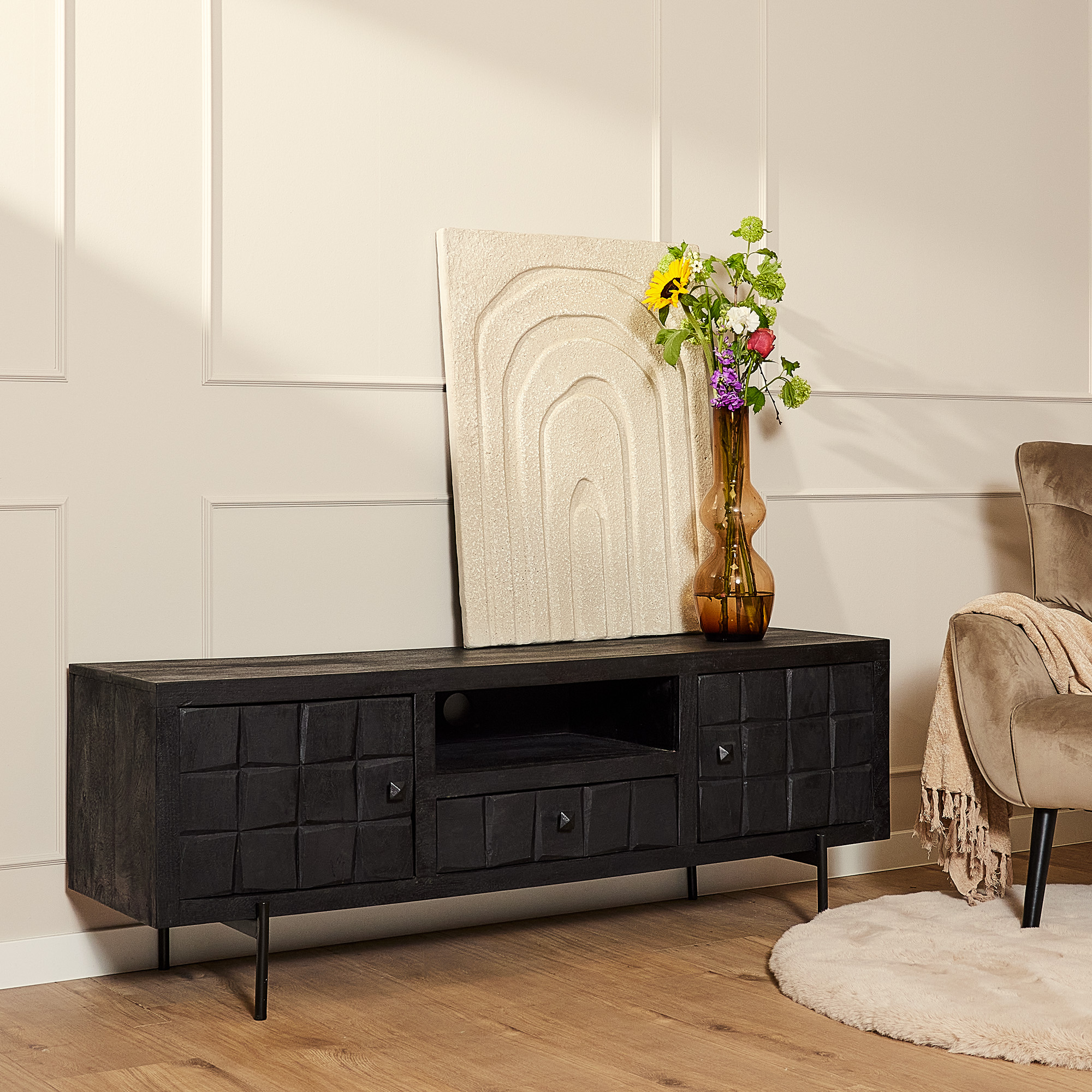 Starfurn Tv meubel Brandy Zwart Mangohout 150 cm