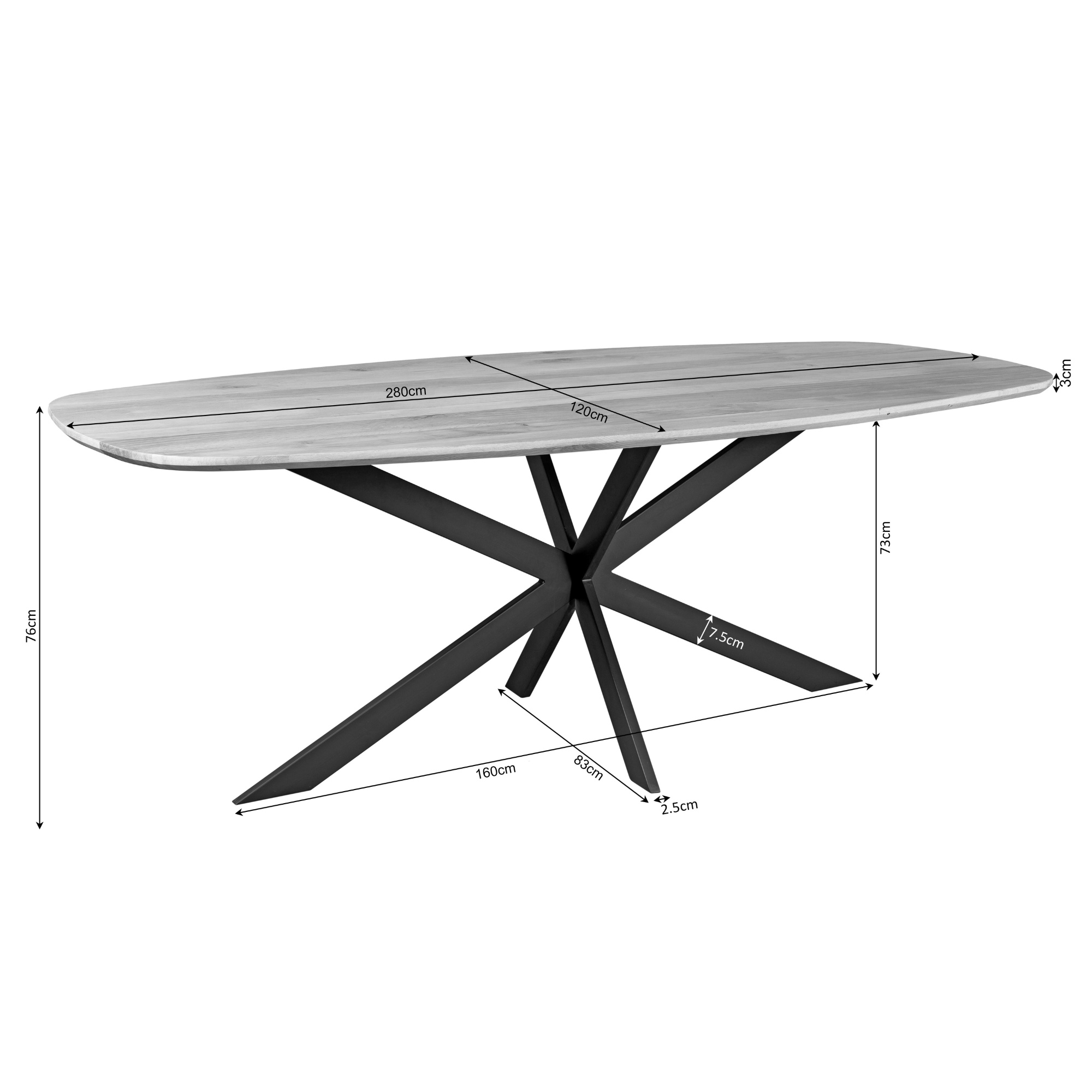 Starfurn Deens ovale eettafel Ferris Bruin Eikenhout 280 cm