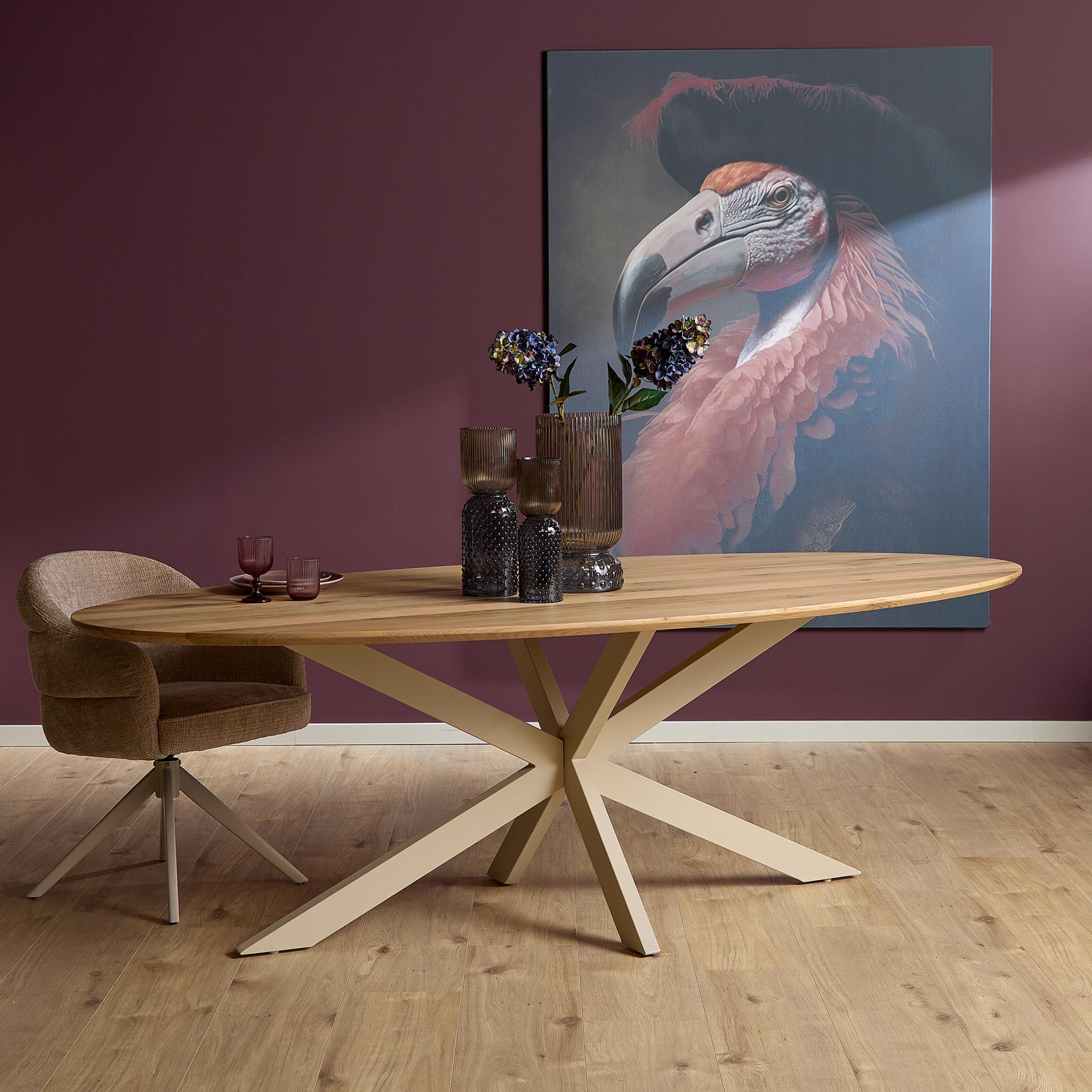 Starfurn Ovale eettafel Ferris Naturel Poot Zand Eikenhout 210 cm