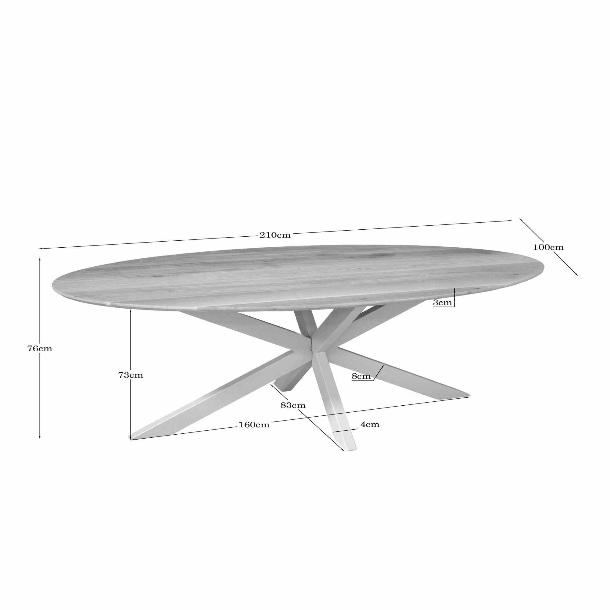 Starfurn Ovale eettafel Ferris Naturel Poot Zand Eikenhout 210 cm