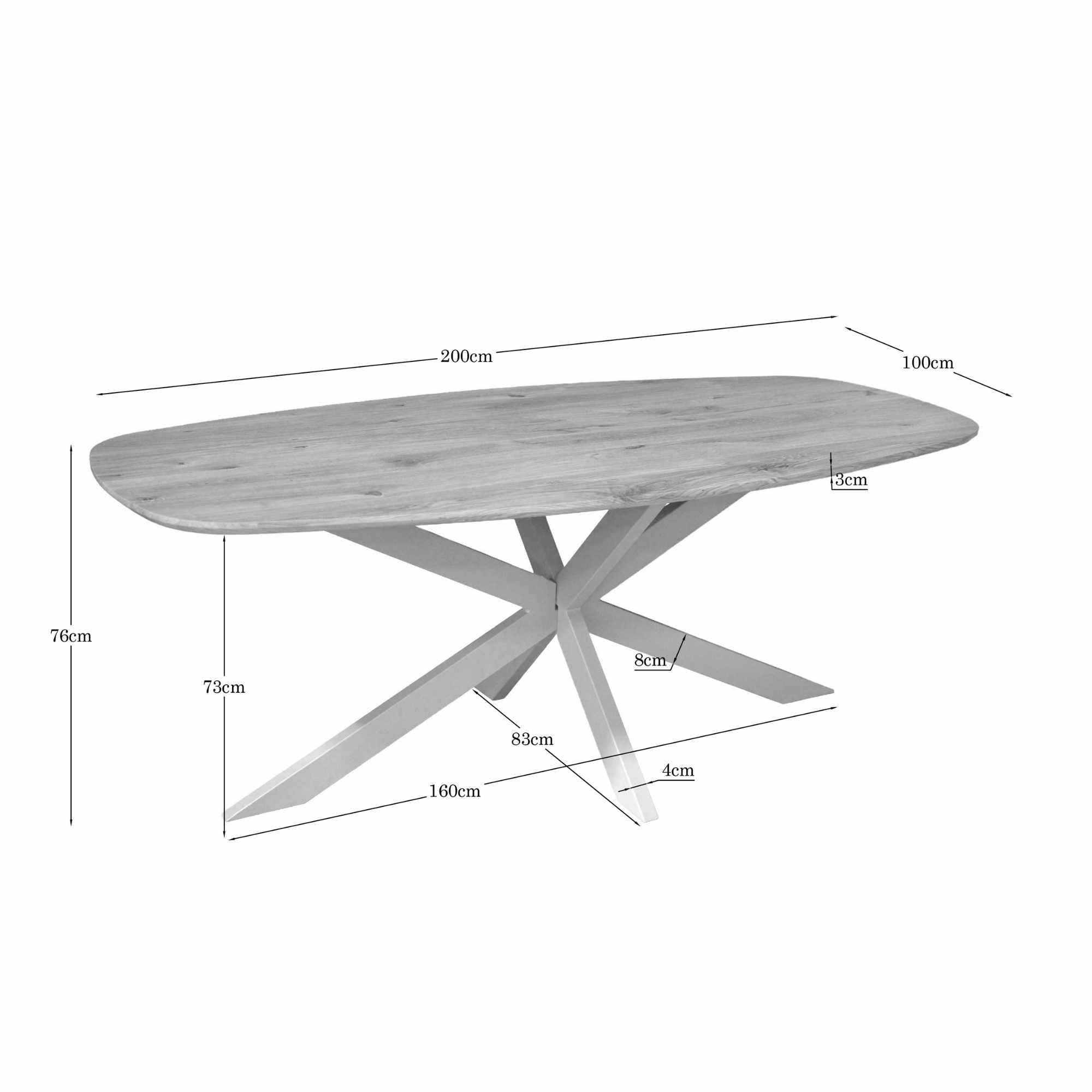 Starfurn Deens ovale eettafel Ferris Naturel Poot Zand Eikenhout 200 cm