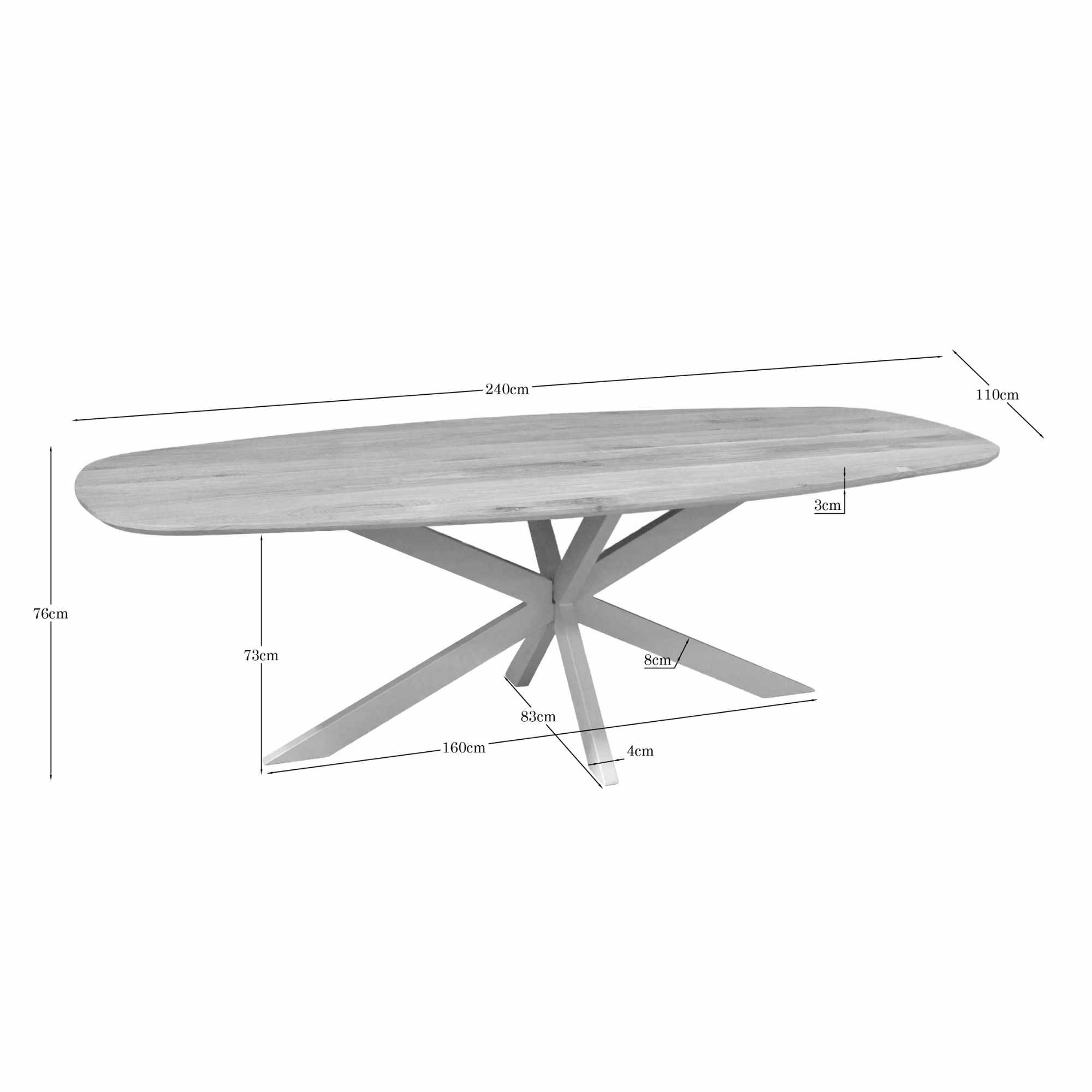 Starfurn Deens ovale eettafel Ferris Naturel Poot Zand Eikenhout 240 cm