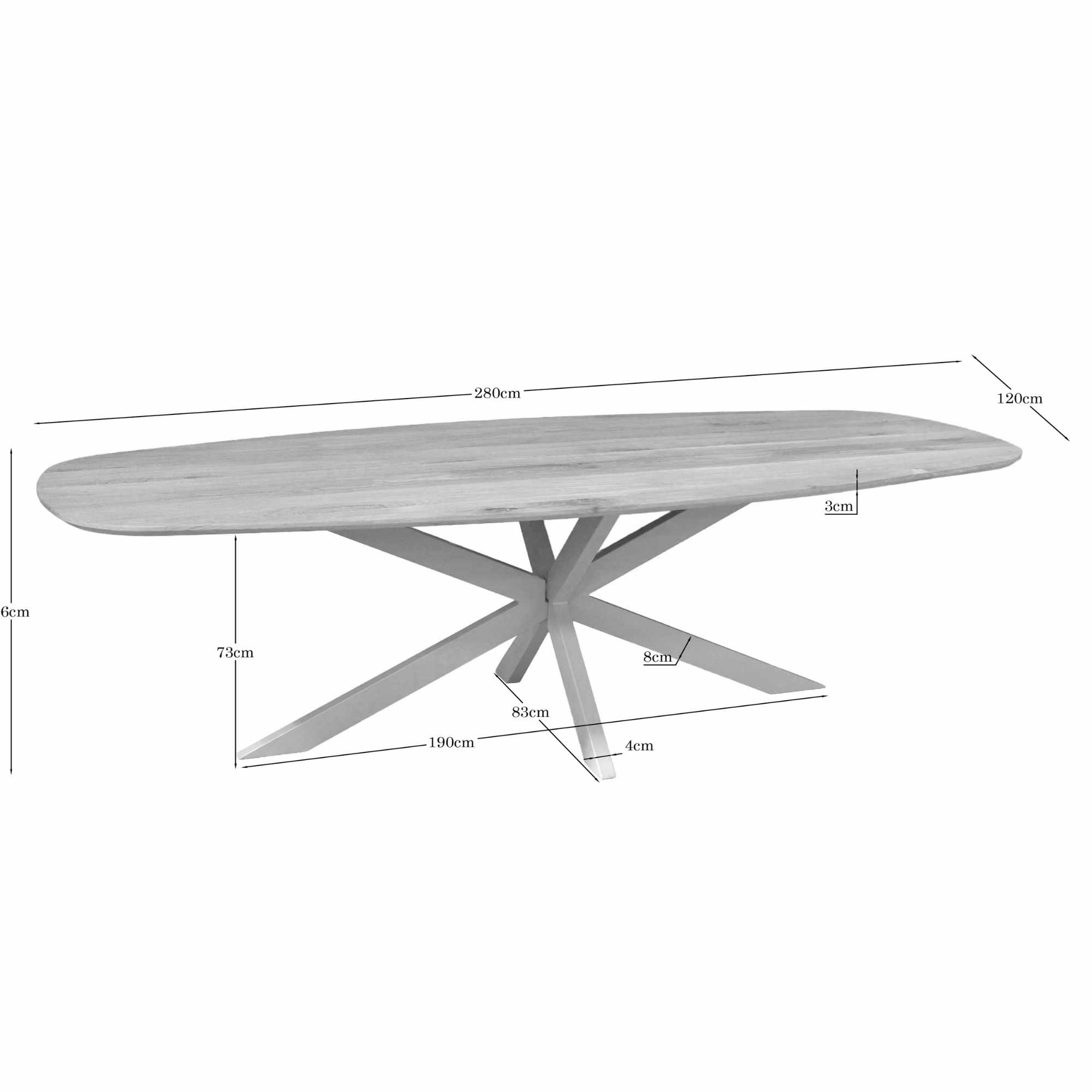 Starfurn Deens ovale eettafel Ferris Naturel Poot Zand Eikenhout 280 cm
