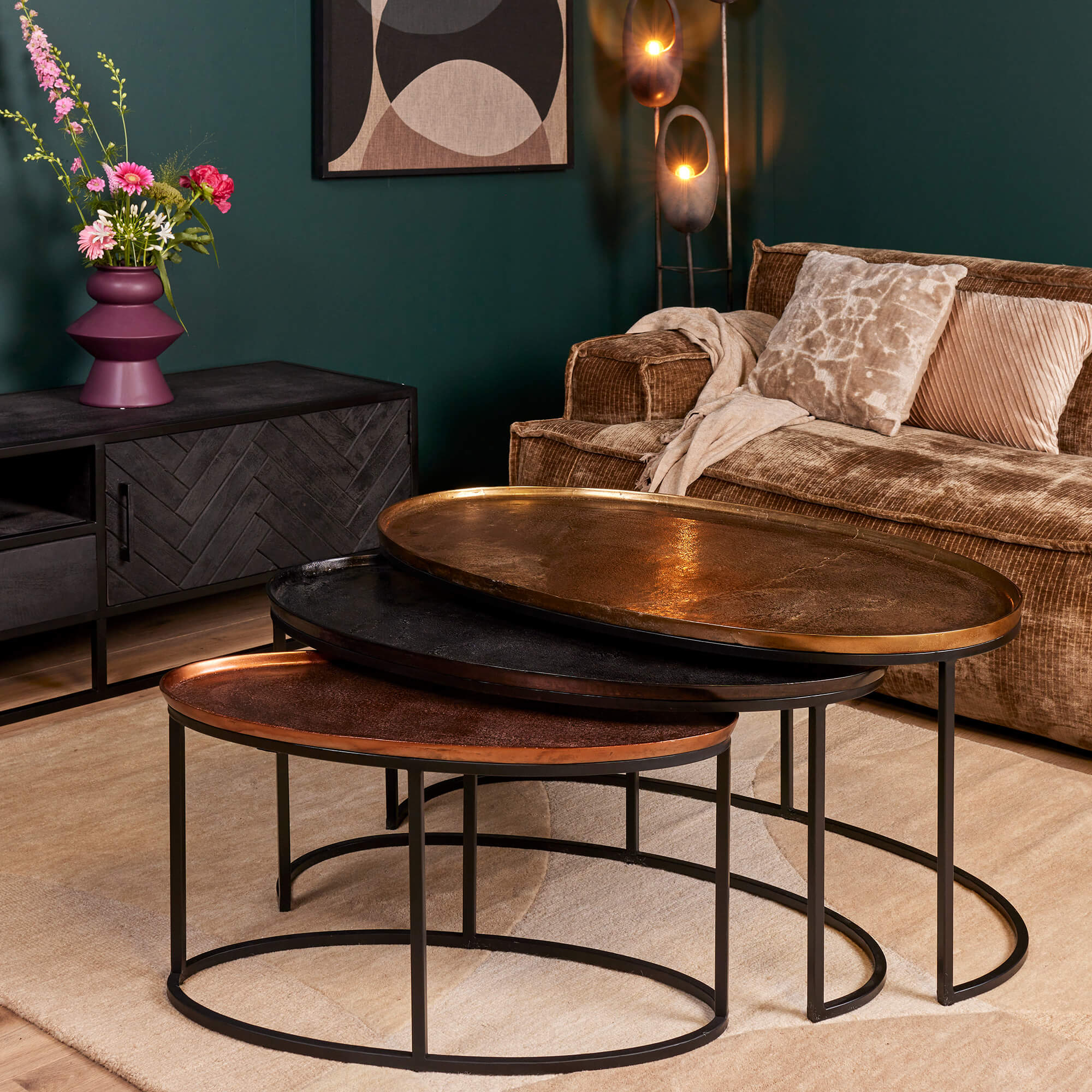 Starfurn Salontafel set Raley Brons/zwart Aluminium 100 cm