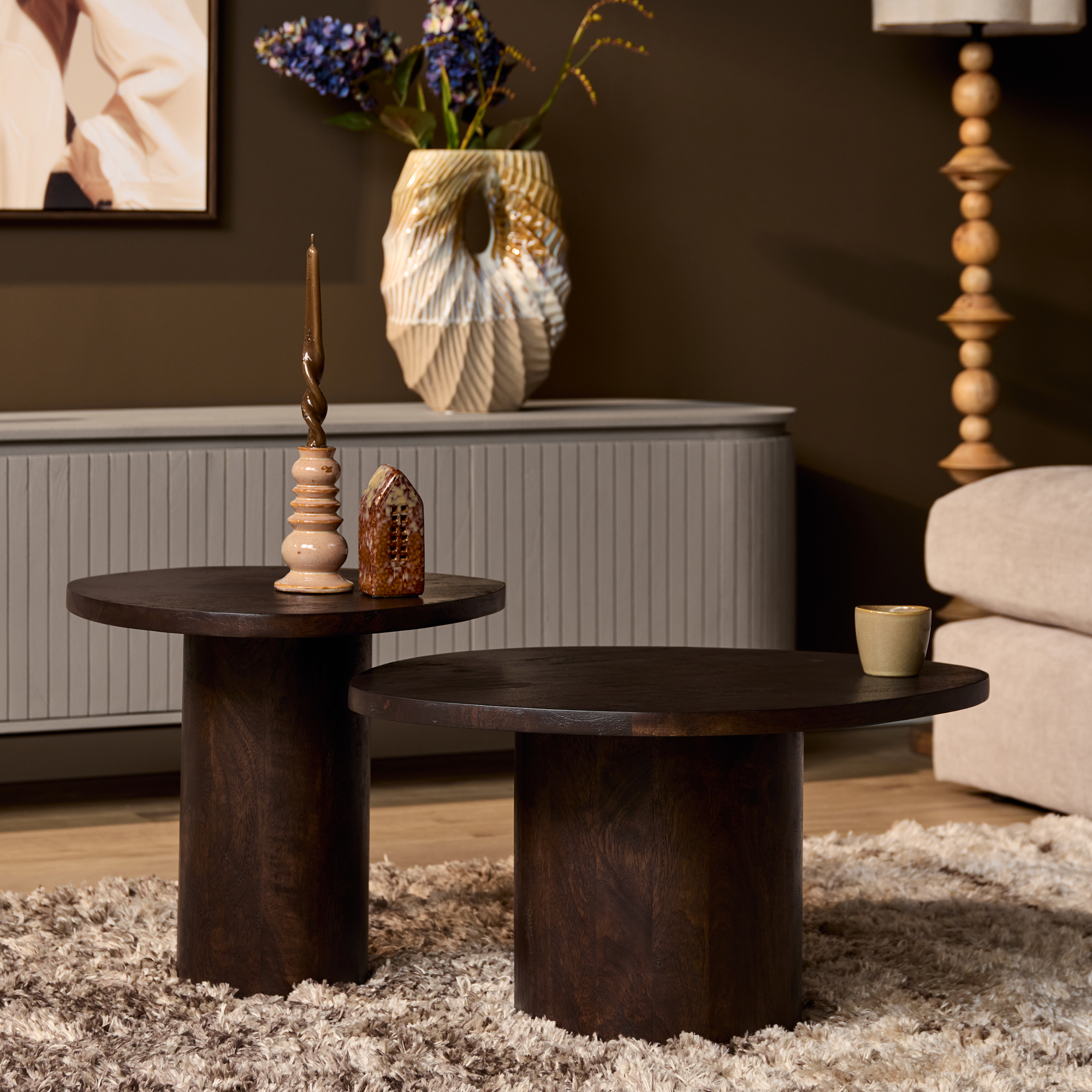 Starfurn Salontafel set Mirre Bruin Mangohout 70 cm