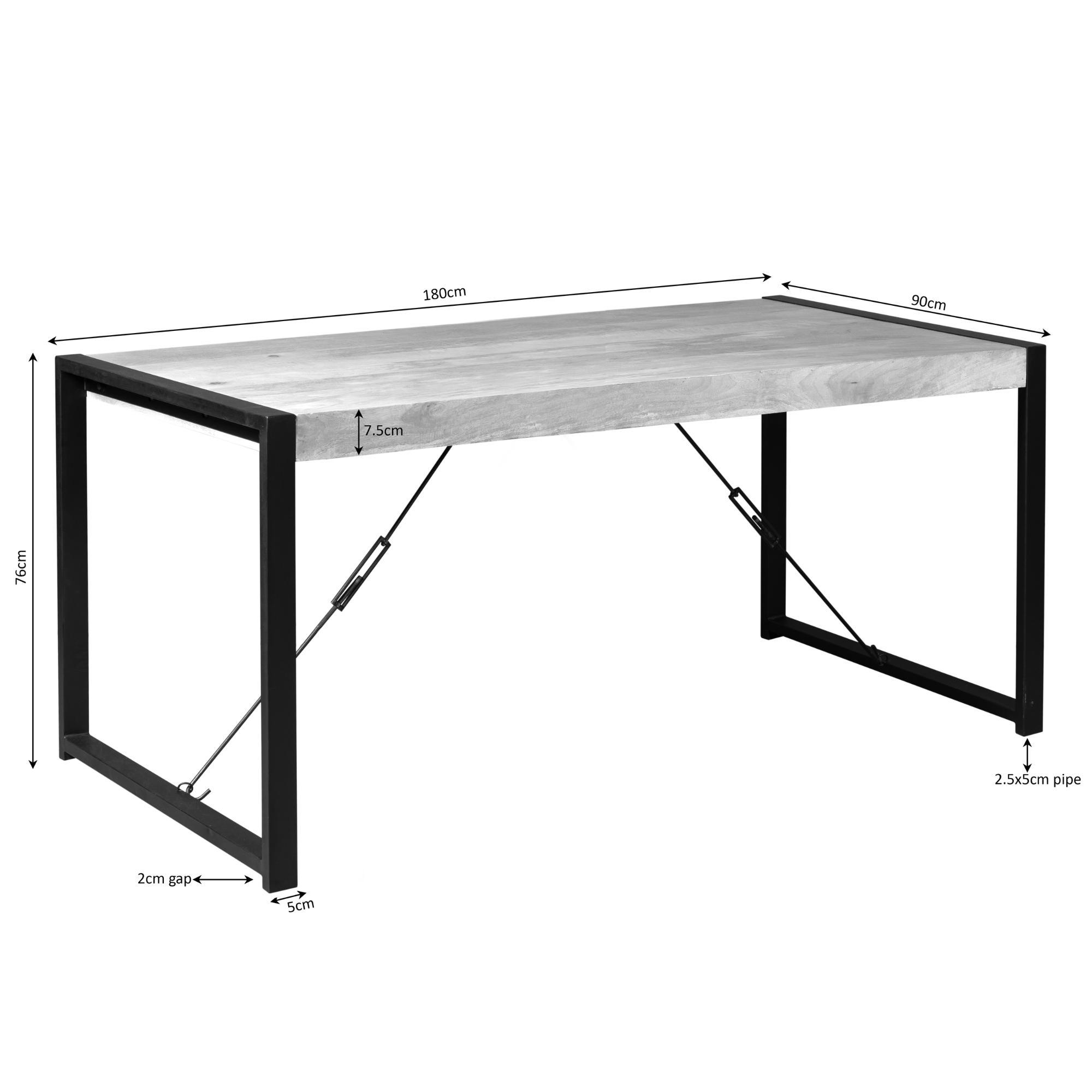Starfurn Rechthoekige eettafel Boaz Naturel Mangohout 180 cm