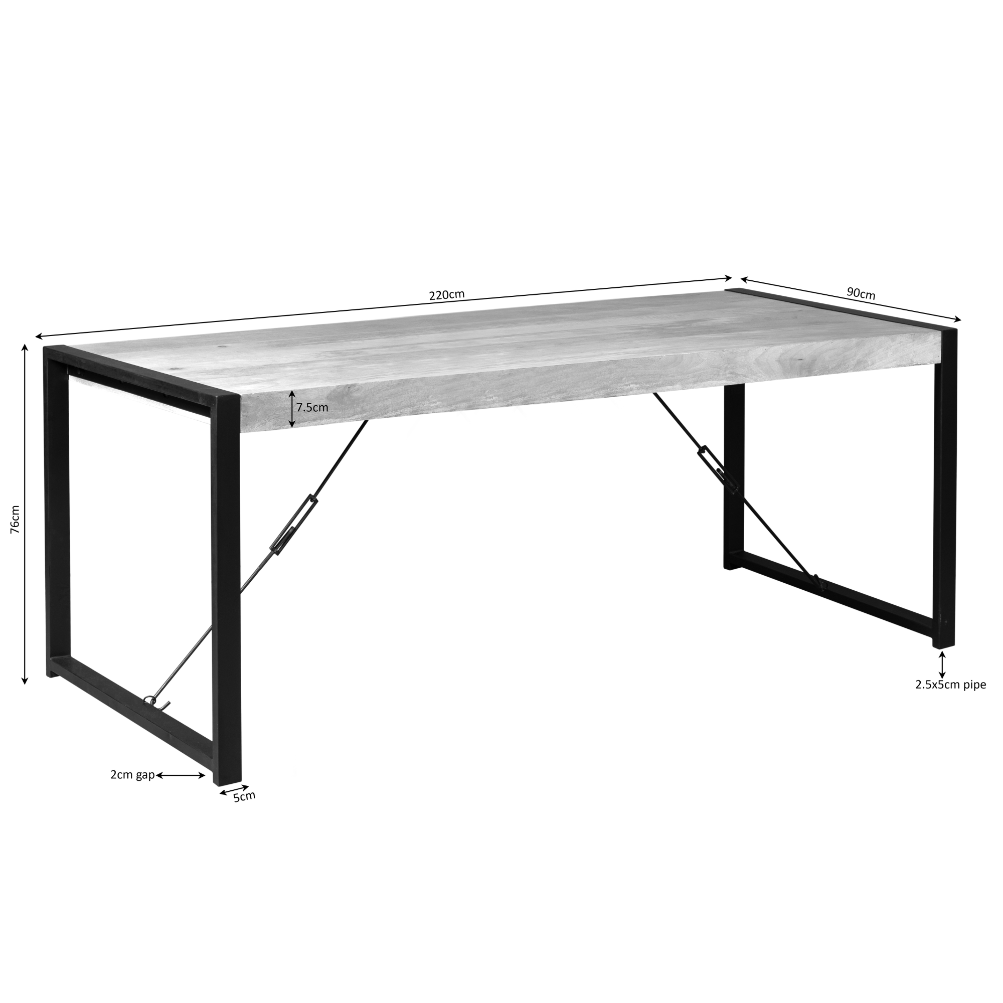 Starfurn Rechthoekige eettafel Boaz Naturel Mangohout 220 cm