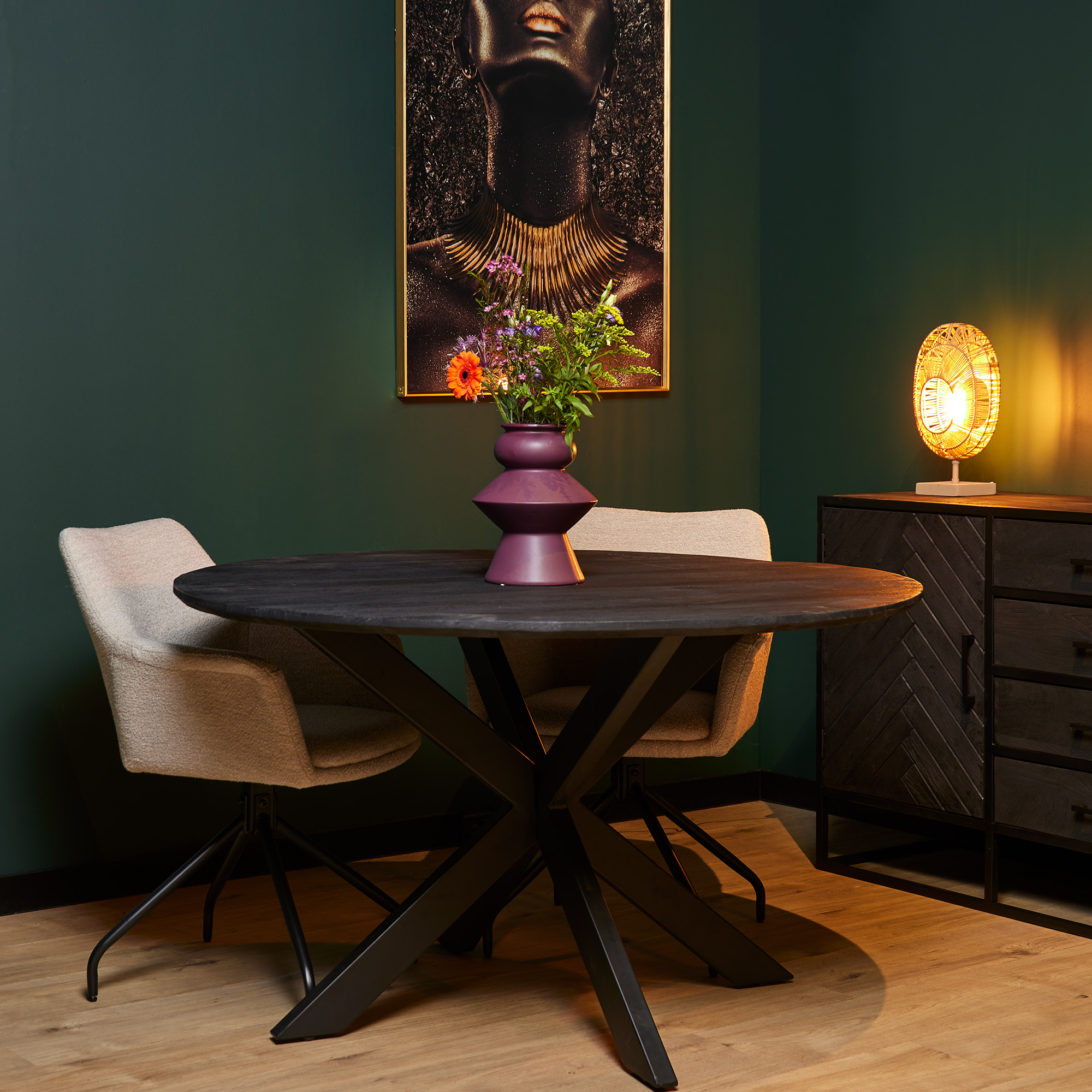 Starfurn Ronde eettafel New York Zwart Mangohout 140 cm