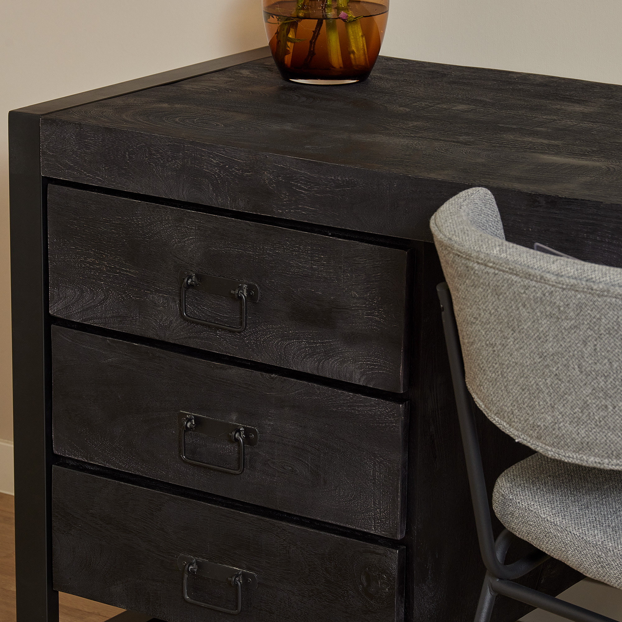 Starfurn Bureau Boaz Zwart Mangohout 145 cm
