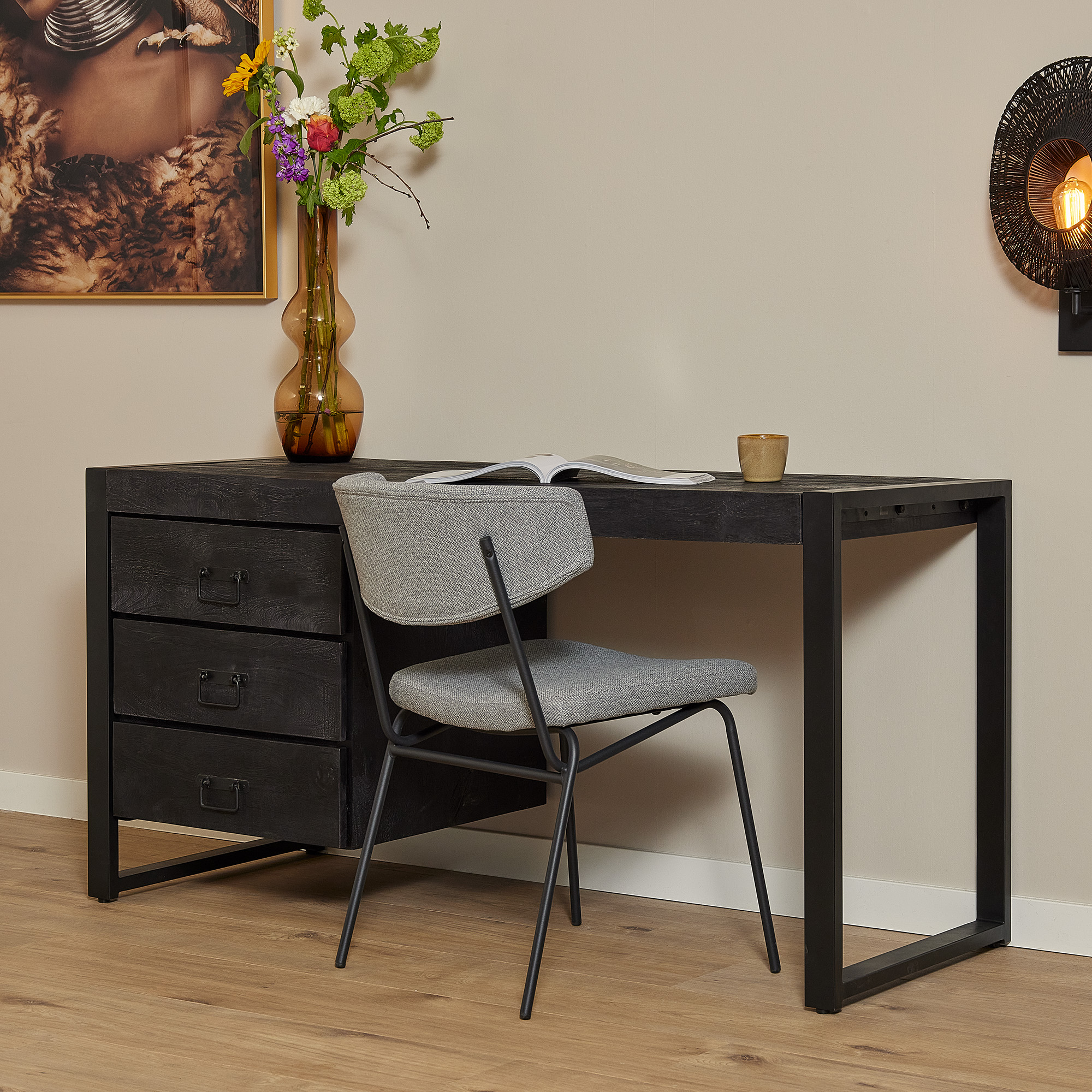 Starfurn Bureau Boaz Zwart Mangohout 145 cm