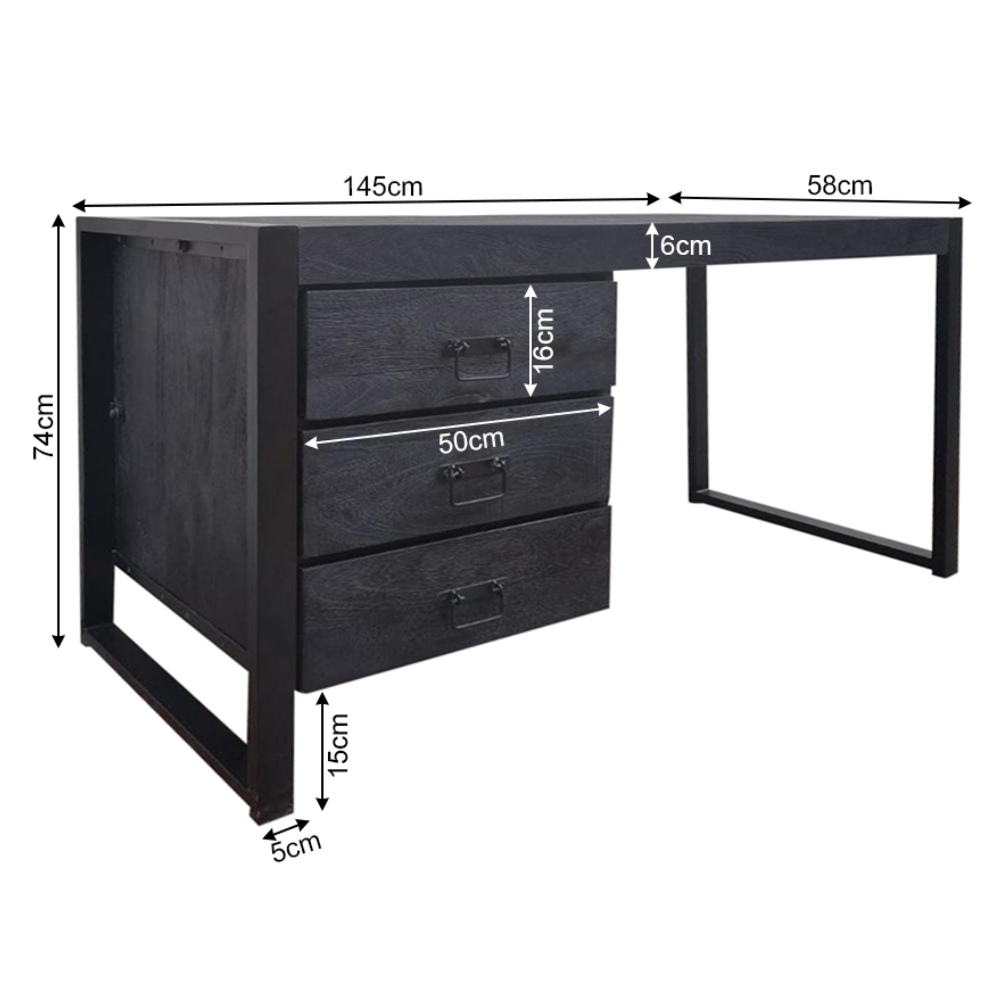 Starfurn Bureau Boaz Zwart Mangohout 145 cm