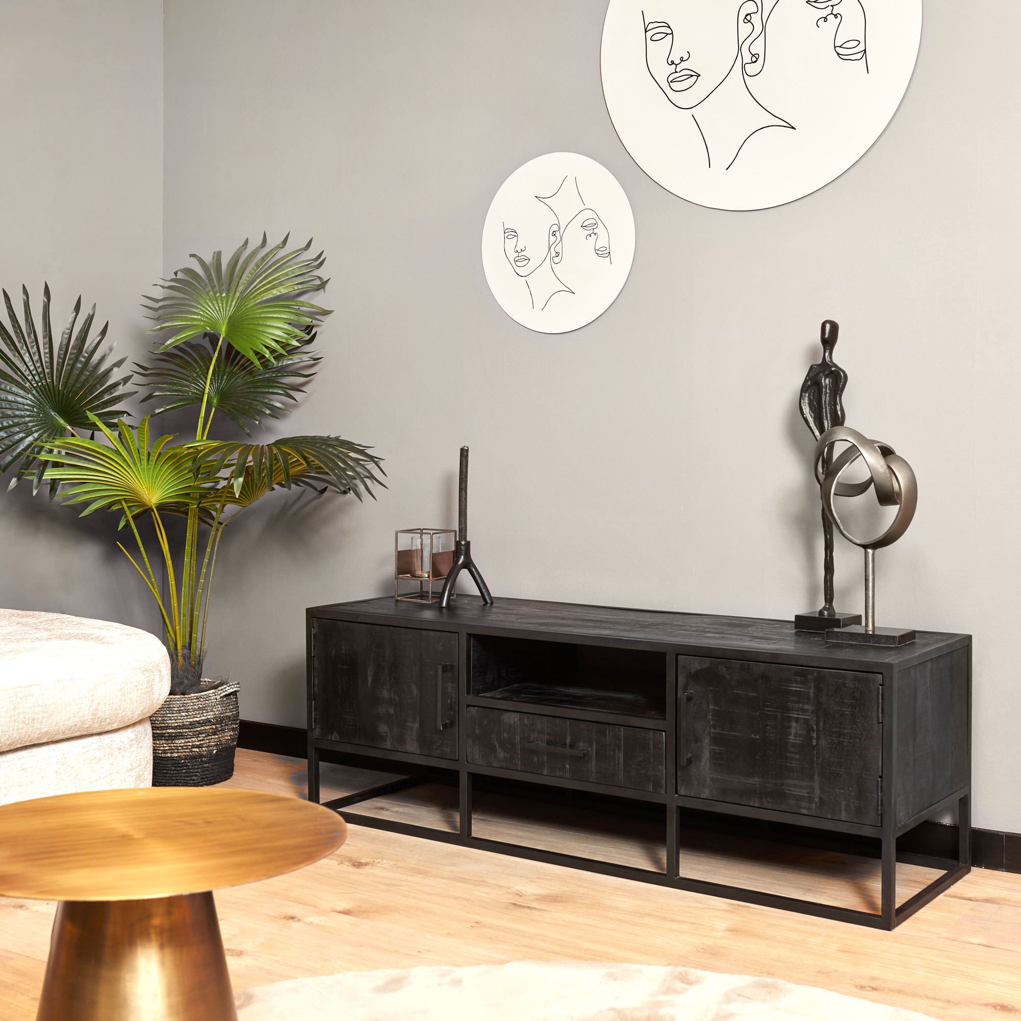 Starfurn Tv meubel Denver Zwart Mangohout 145 cm