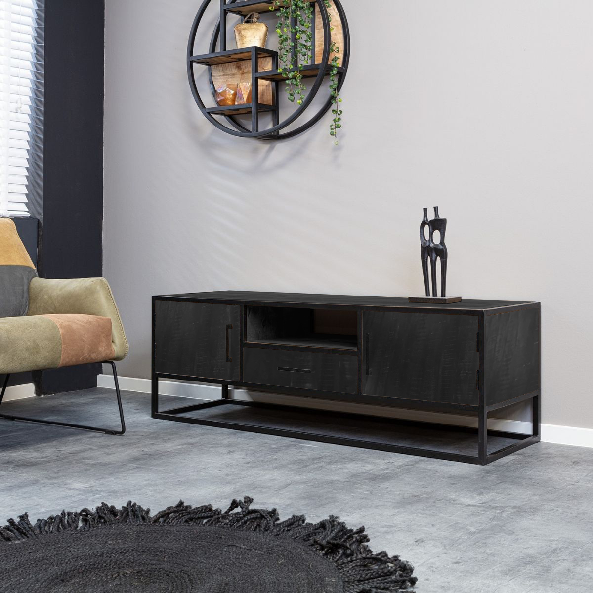 Starfurn Tv meubel Denver Zwart Mangohout 145 cm