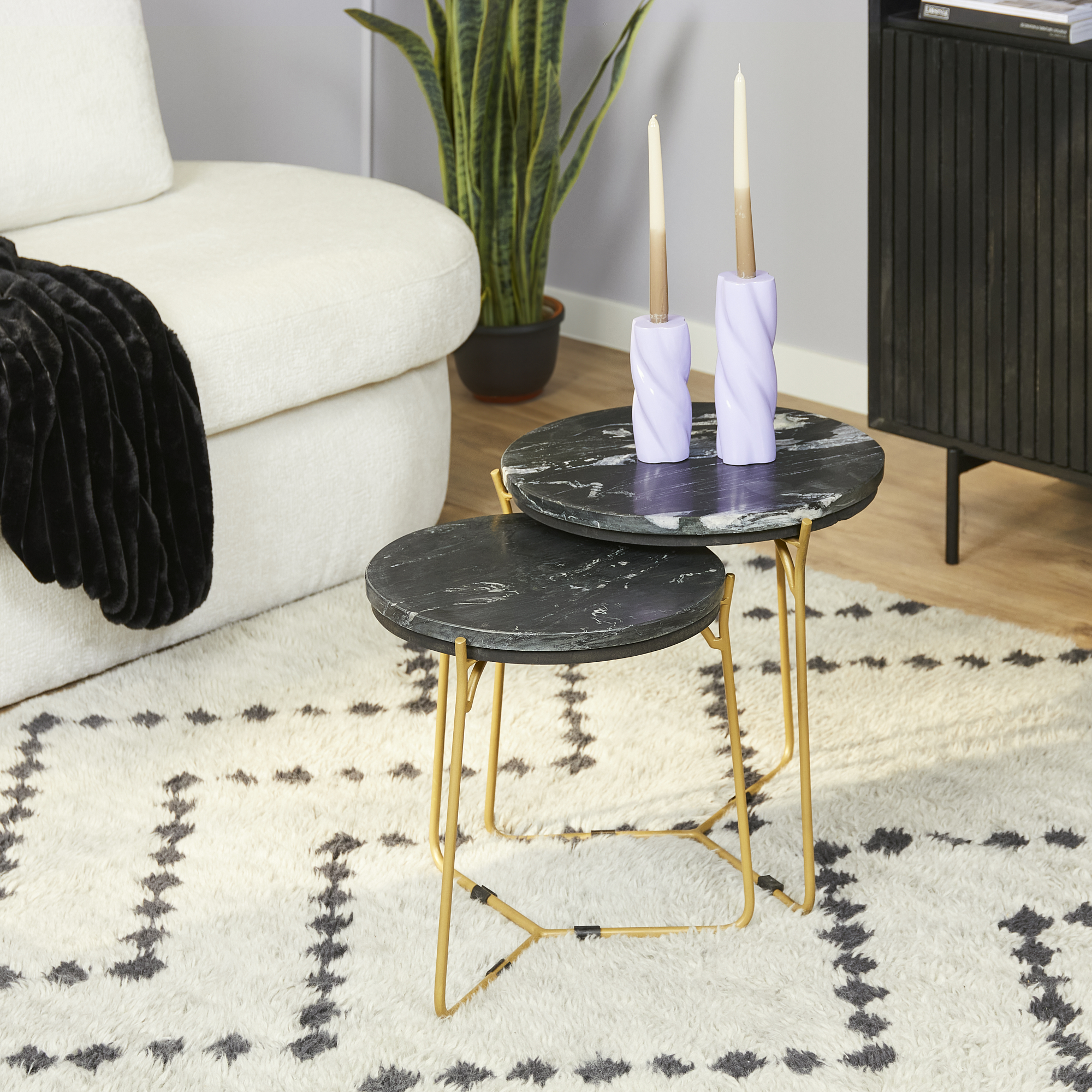 Starfurn Salontafel set Caly Zwart Marmer 45 cm
