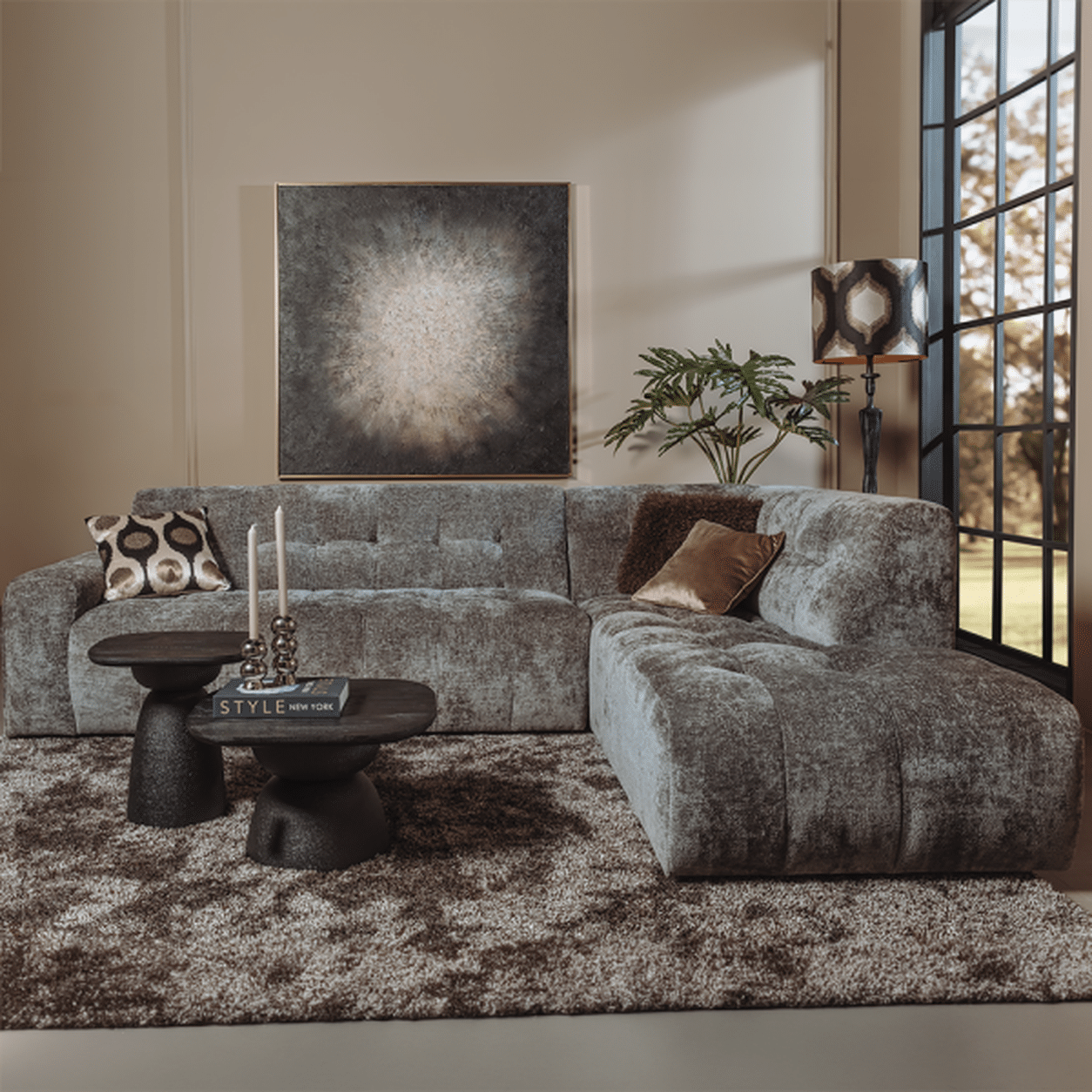 Tower Living Memphis 3-AL + Ottoman R - Haga 16 charcoal