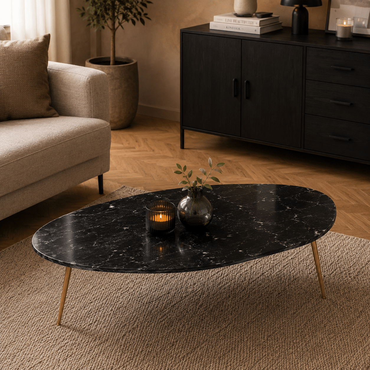 Livingfurn Organic Marble Black Gold 110cm