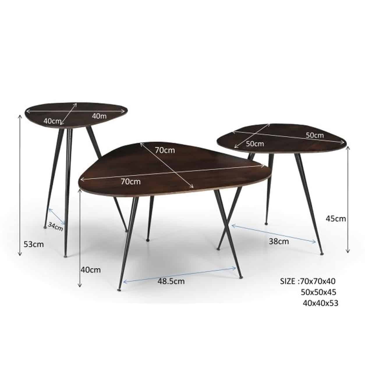 afmetingen Livingfurn Brix Loua Brown set of 3