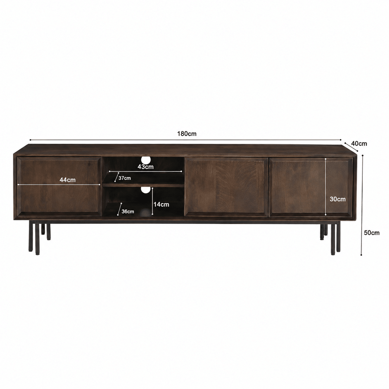 afmetingen tv meubel Livingfurn Ravenstein Brown 180cm
