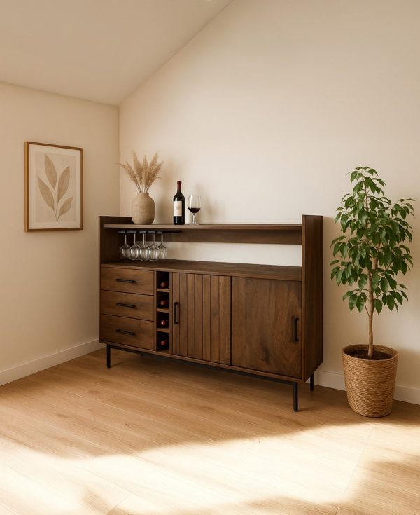 Nijwie MySons Barkast 160 met 2 schuifdeuren en 3 lades, Mango Brown Walnut - Vrystaat Collection