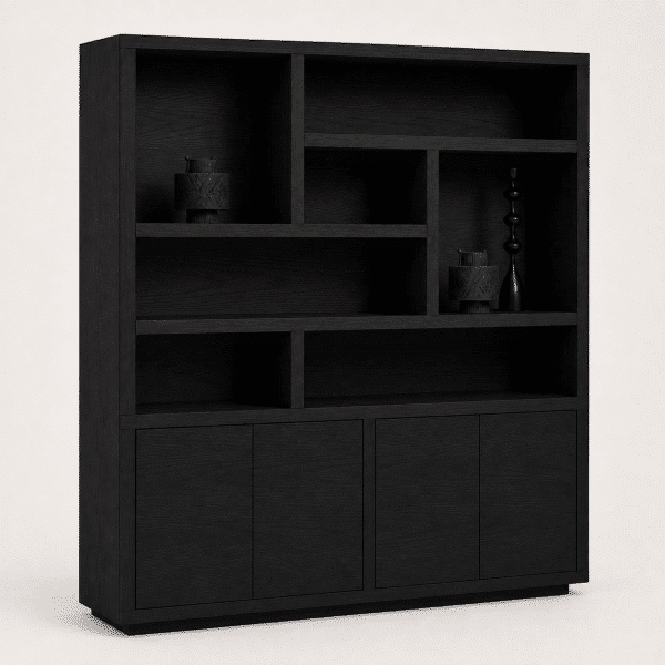 Nijwie Dutch Industries Tampere boekenkast 200 met 4 deuren en 7 open vakken, Intense Black - Oak Collection