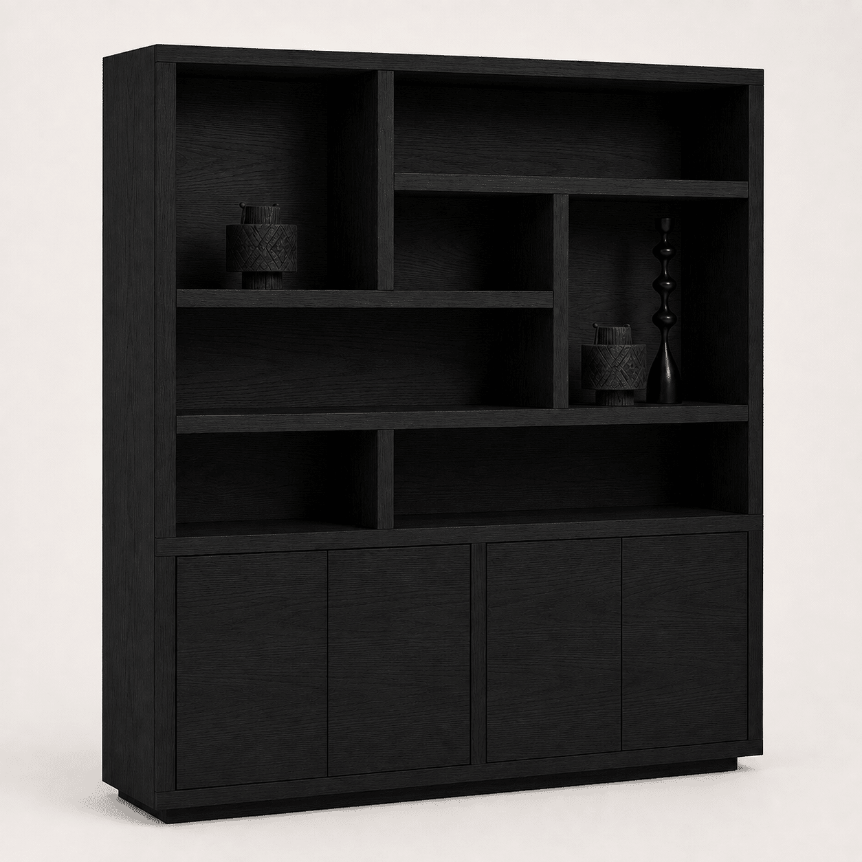 Nijwie Dutch Industries Tampere boekenkast 200 met 4 deuren en 7 open vakken, Intense Black - Oak Collection