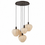 Light & Living Hanglamp 5L Ø76x80 cm HUXI hout prnt d bruin+linnen nat.