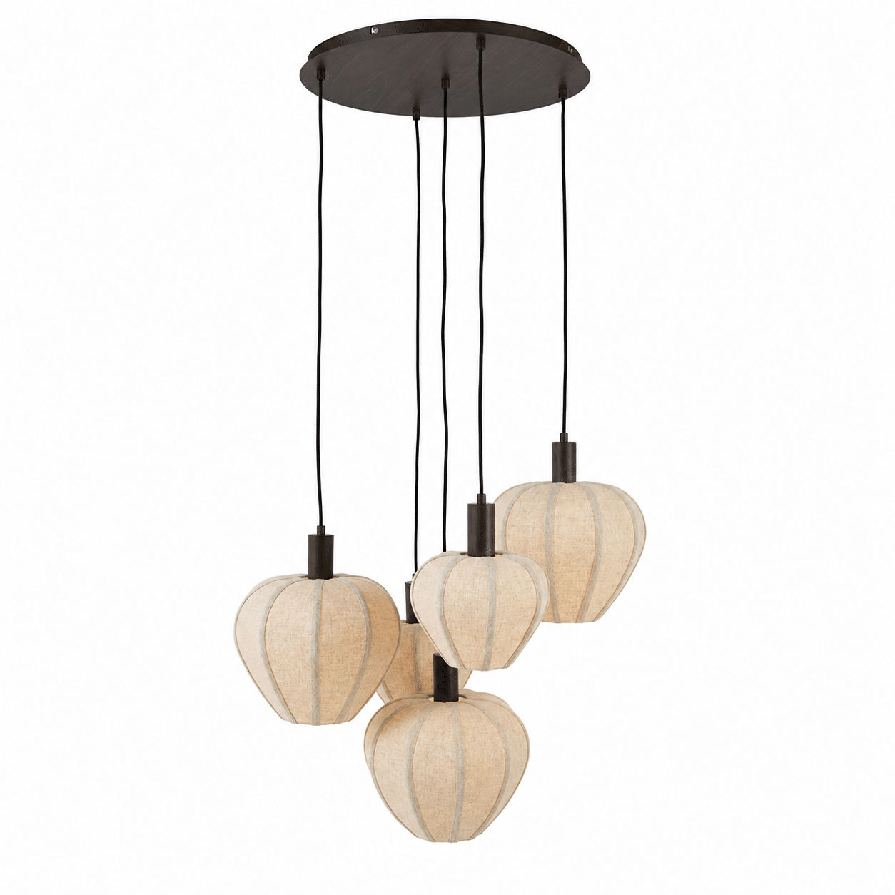 Light & Living Hanglamp 5L Ø76x80 cm HUXI hout prnt d bruin+linnen nat.