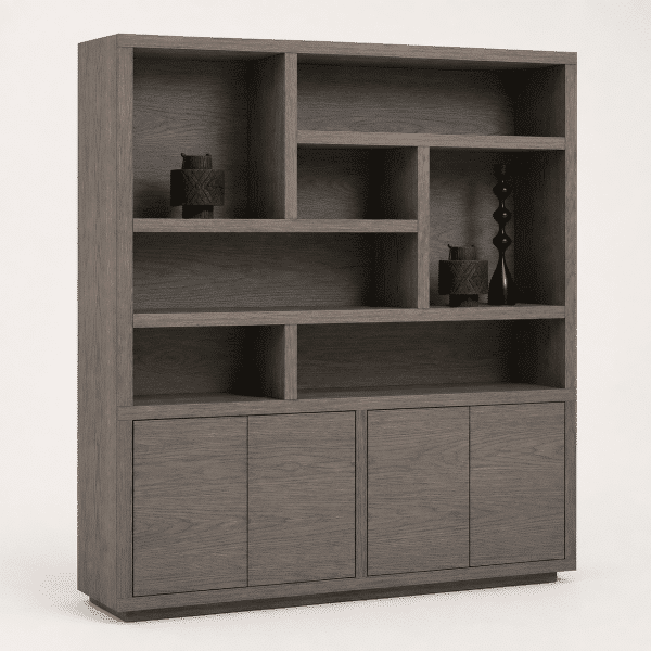 Nijwie Dutch Industries Tampere boekenkast 200 met 4 deuren en 7 open vakken, Dark Chocolate - Oak Collection