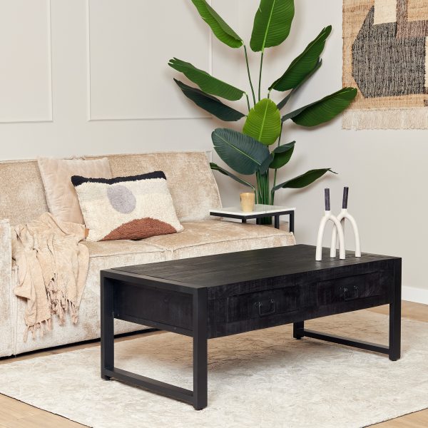 Starfurn Salontafel Boaz met twee lades Zwart Mangohout 120 cm