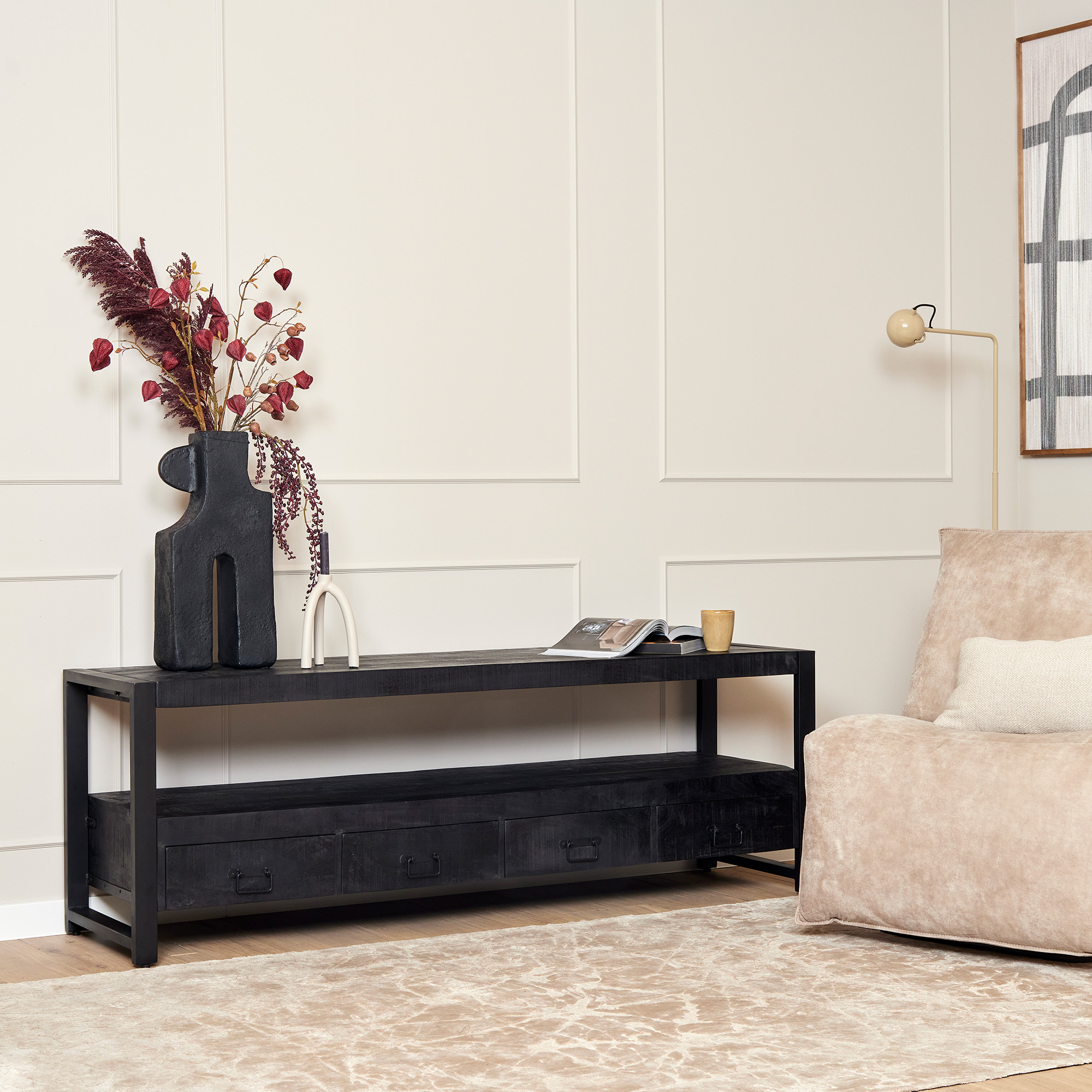 Starfurn Tv meubel Boaz Zwart Mangohout 180 cm