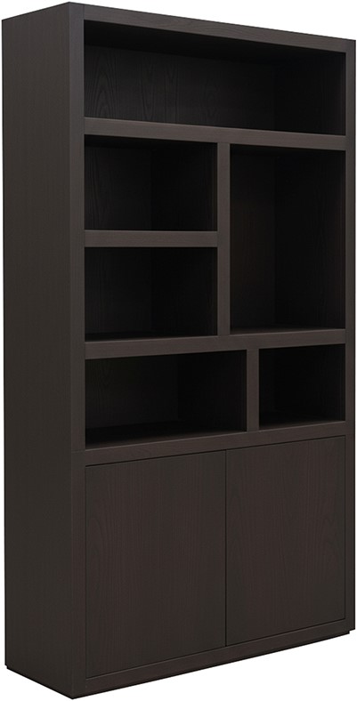 Nijwie Dutch Industries Tampere boekenkast 120 met 2 deuren en 6 open vakken, Dark Chocolate - Oak Collection