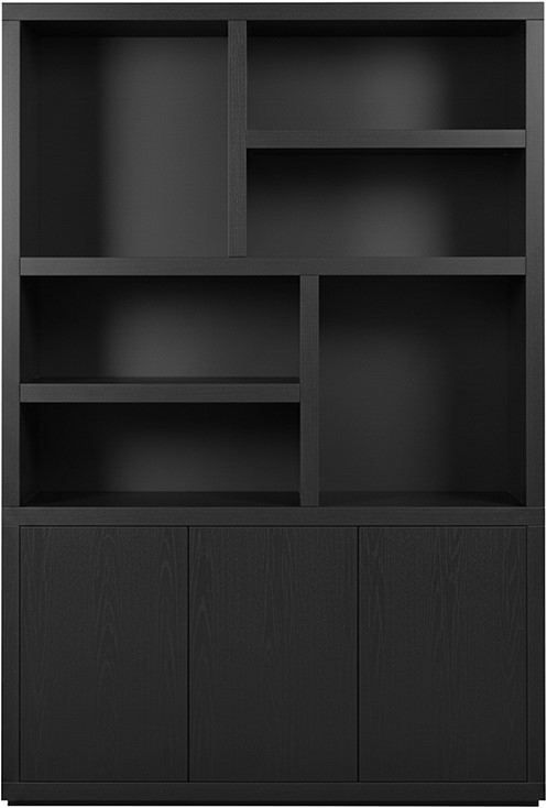 Nijwie Dutch Industries Tampere boekenkast 160 met 3 deuren en 6 open vakken, Intense Black - Oak Collection
