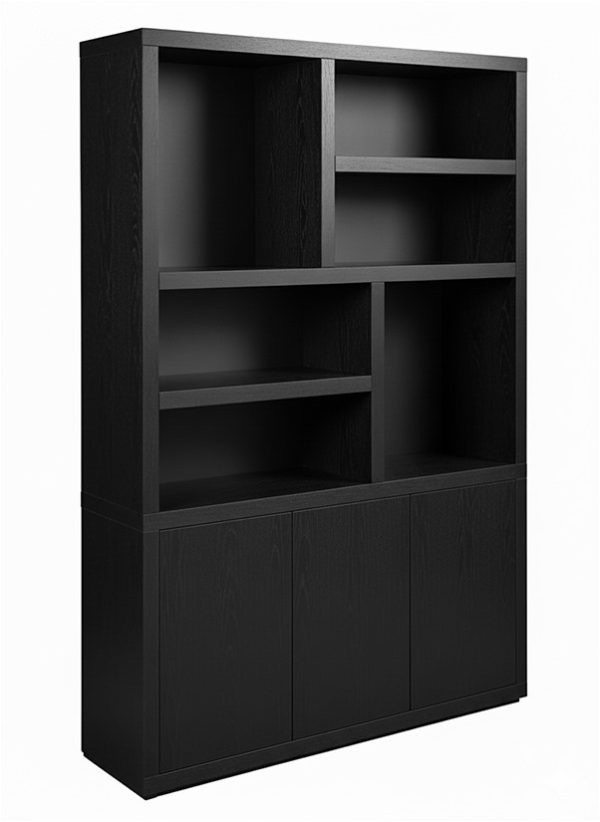 Nijwie Dutch Industries Tampere boekenkast 160 met 3 deuren en 6 open vakken, Intense Black - Oak Collection