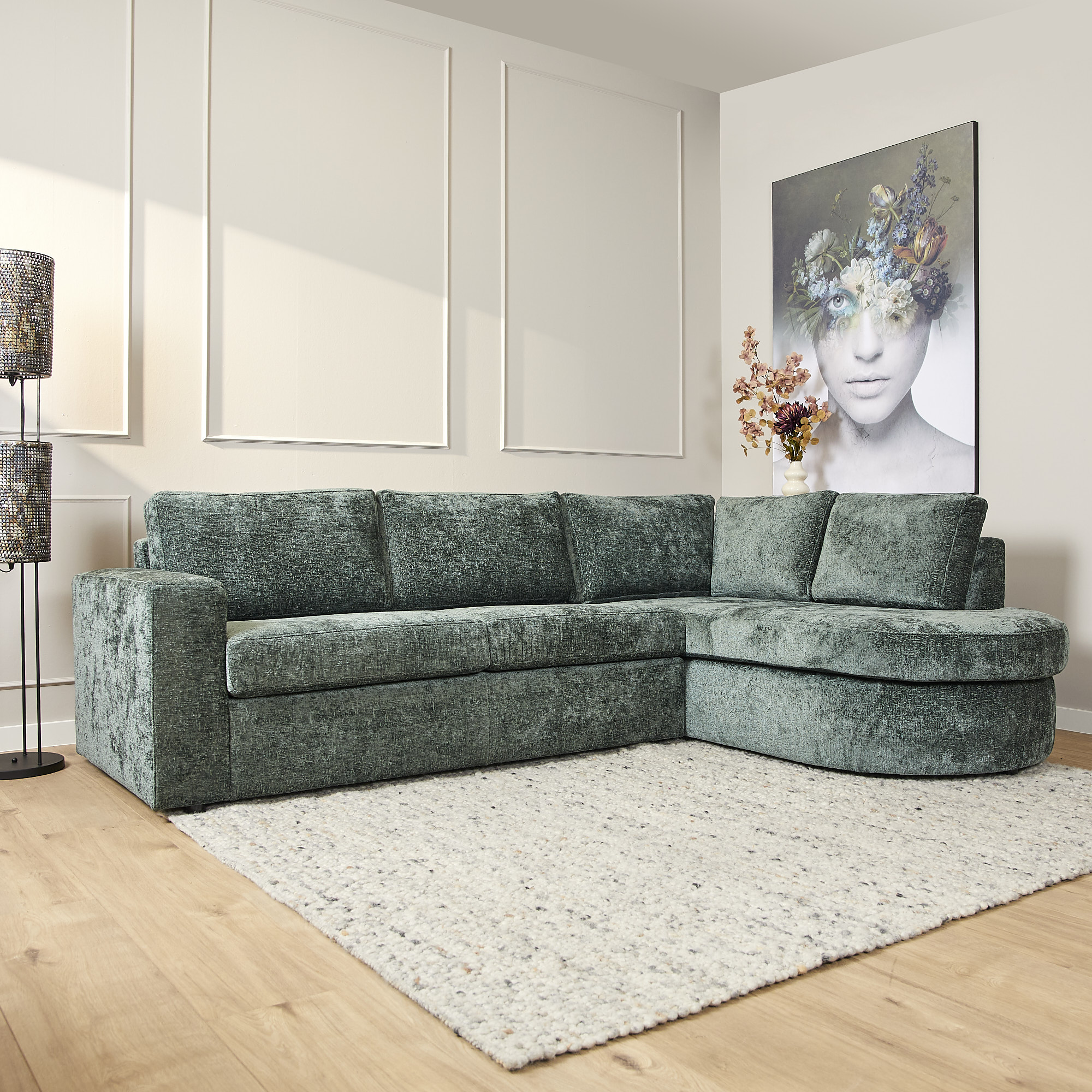 Starfurn MySofa Alma Hoekbank Groen 2,5 zits+Divan Rechts
