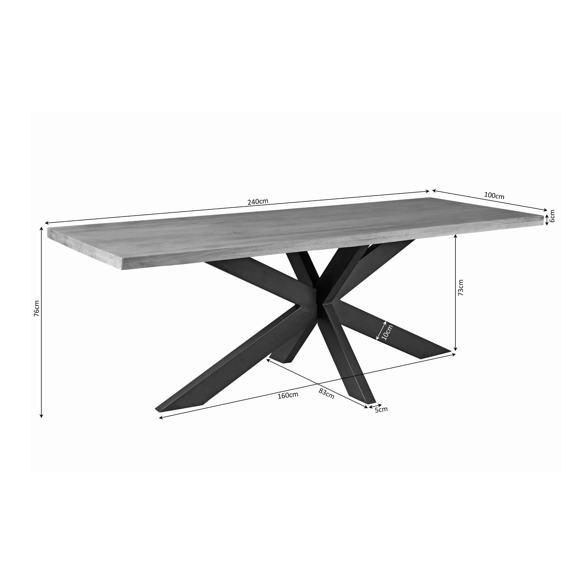 Starfurn Rechthoekige Eettafel Denver Naturel Mangohout 240 cm