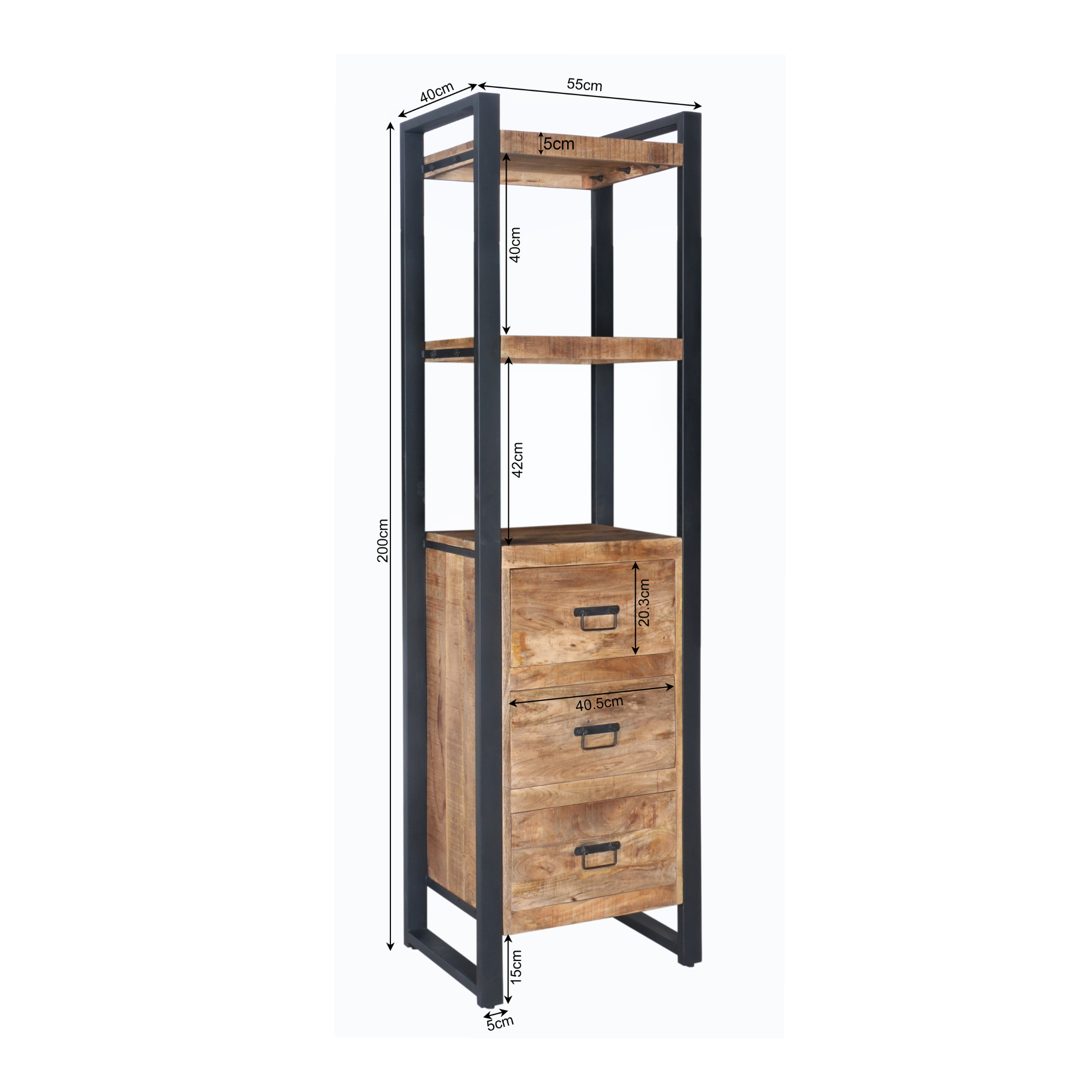 Starfurn Boekenkast Boaz met lades Mangohout 55 cm