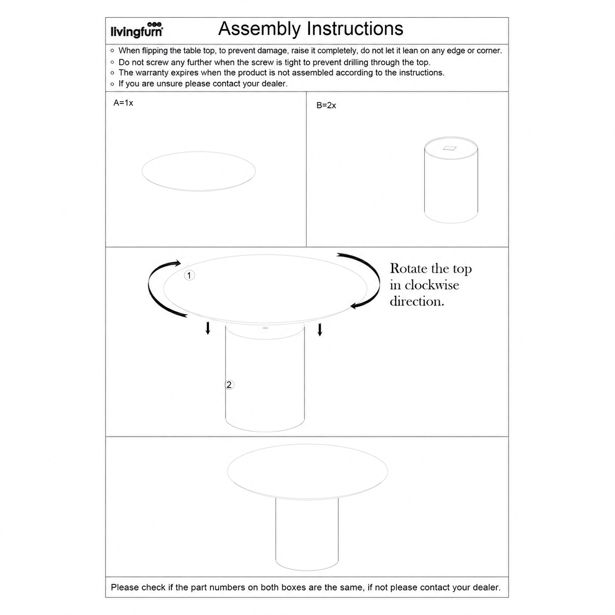 instructies Livingfurn Brix Bottecino Round 120cm