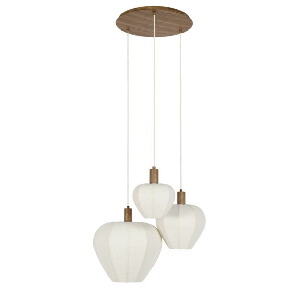 Light & Living Hanglamp 3L Ø43x34 cm HUXI hout print naturel+linnen crème