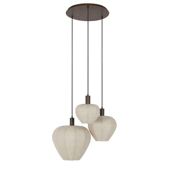 Light & Living Hanglamp 3L Ø43x34 cm HUXI hout print d bruin+linnen natural