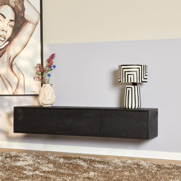 Starfurn Zwevend tv meubel Vison Zwart Mangohout 160 cm