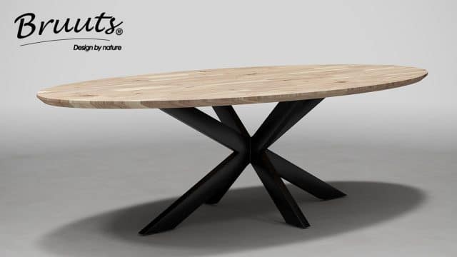 UrbanSofa Bruuts eettafel Espen ovaal Woodbury finish acacia Spider Leg metaal 240x120x77 cm